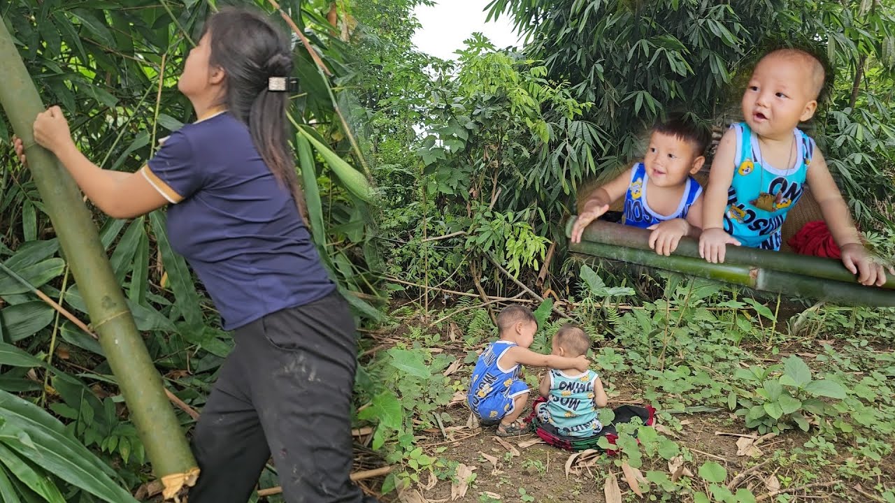 The single mother cut bamboo to complete the bed - lý thi My - YouTube