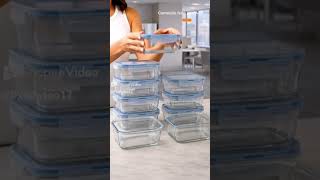 Kit 10 OU 5 Pote de Vidro Hermético Retangular 4 Travas Marmita Fit Microondas Mantimentos
