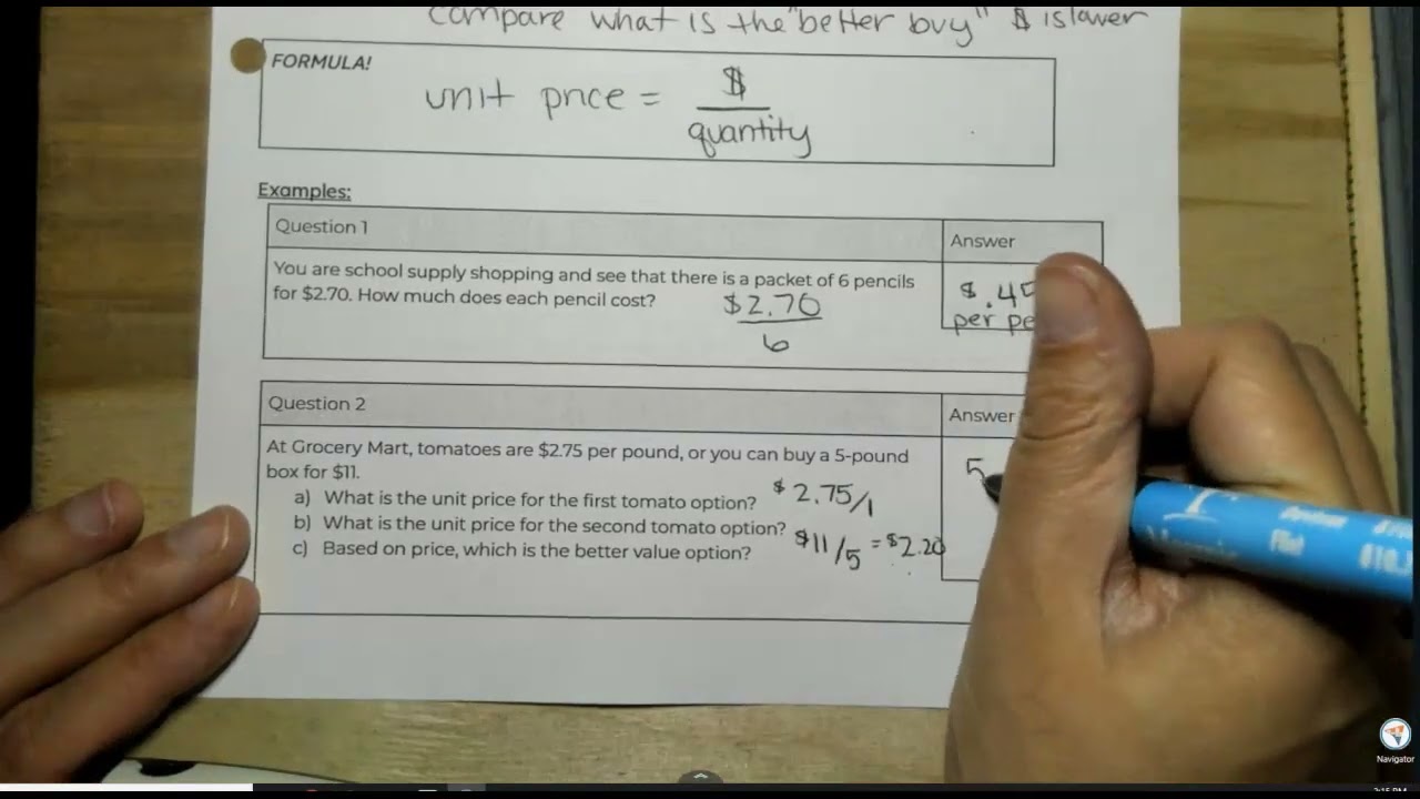 Unit Price and Comparison Shopping