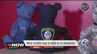 Mom creates special memory/keepsake bears out of loved one's clothing or uniform