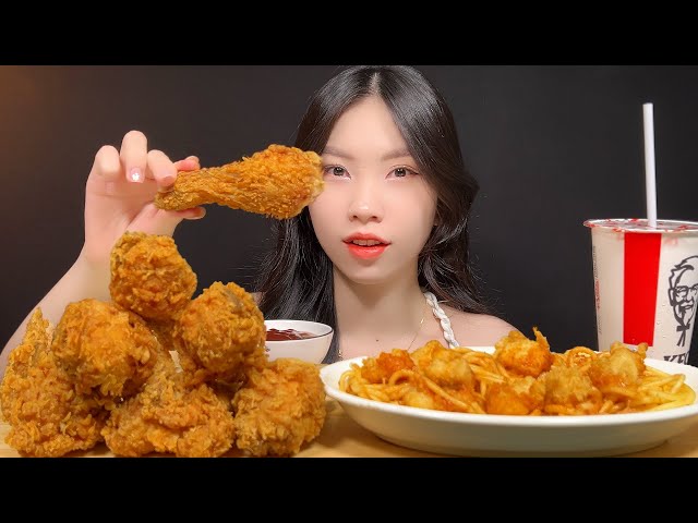 ASMR 먹방 | 바삭한 치킨 다리 & 날개, 이탈리안 스타일 치킨 볼 스파게티 🍗🍝
