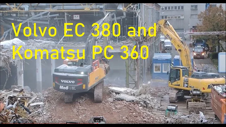 Excavators Volvo EC 380 and Komatsu PC 360 demolition together
