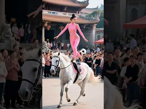 Ladki Ka Dangerous Horse Stunt Foot Par Football Balance Trending Viral Circus Shorts 