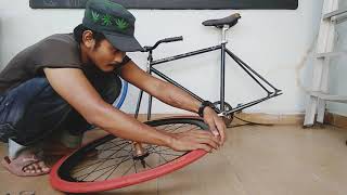 Fixed Gear -Toturial DIY pasang tayar pakai tangan sahaja (prewel mati) #fixedgear #prewelmati #diy