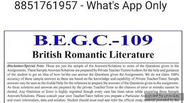 BEGC 109 Solved Assignment 2022-23 | BEGC 109 Solved Assignment PDF 2023 | BEGC 109 ENG Assignment