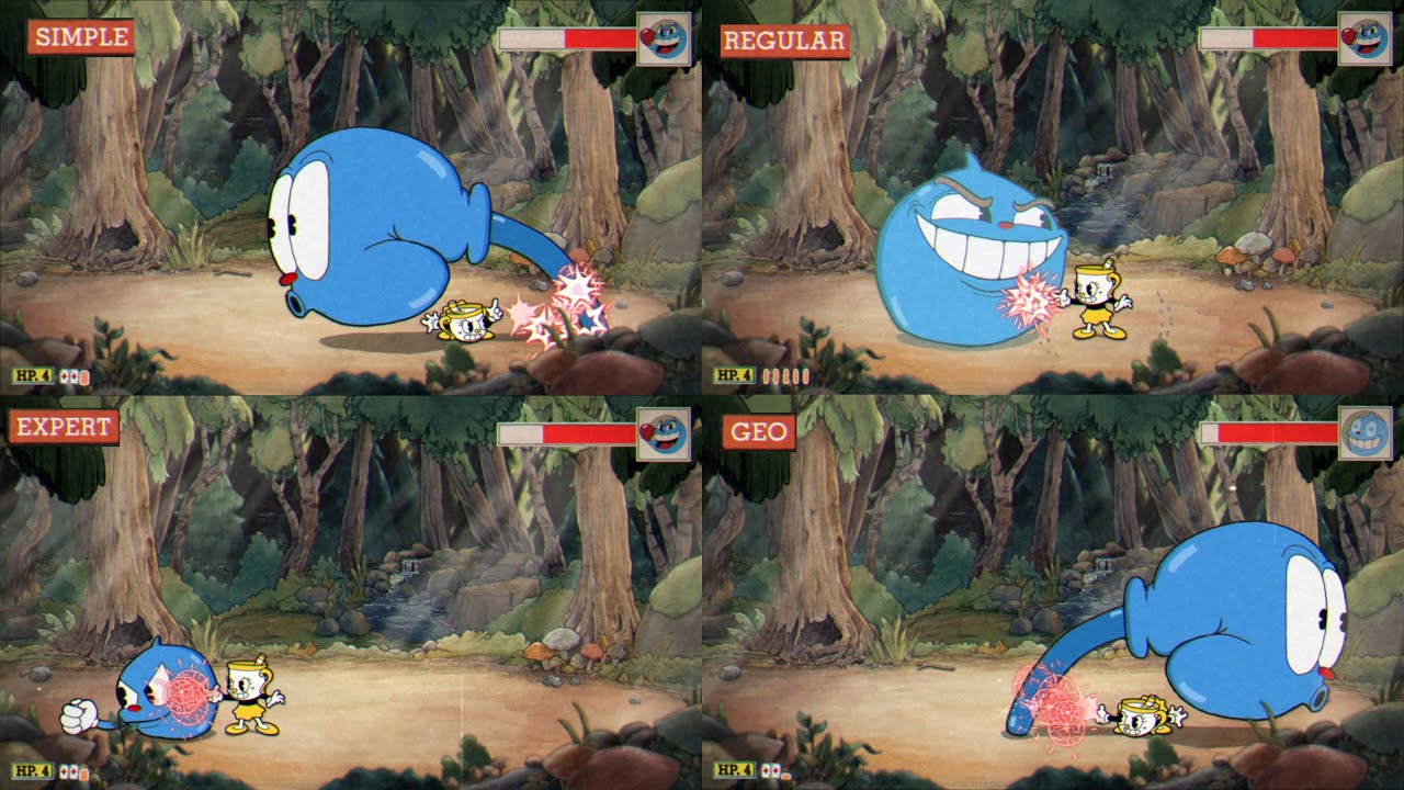 Cuphead Difficulty Comparison - 03 - Goopy Le Grande - Simple vs Normal vs Expert vs Geo Difficulty