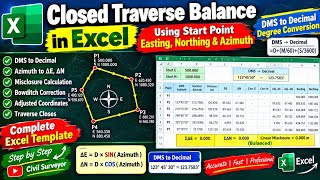 Closed Traverse: Convert DMS to DD & Balance Traverse in Excel | Surveying Excel