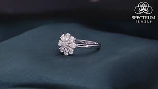 Diamond Flower Ring in 18k White Gold, Stacking Floral Engagement Ring Gift for Her (SER-22745G)