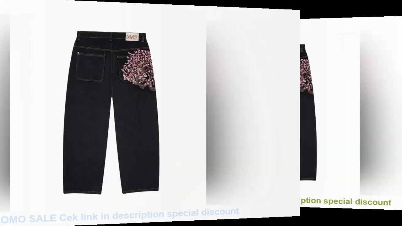 Y2K Harajuku jeans Goth vintage plum blossom embroidery pattern wide leg pants men women denim fabri