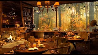 Cozy Autumn Porch Ambience by the Lake 🍂 Smooth Piano Jazz Music & Crackling Fireplace for Relaxing screenshot 5