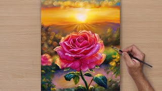 How to Paint A Beautiful Rose /Acrylic Painting / STEP BY STEP #77