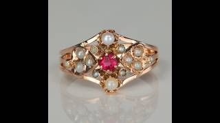 Famous ESTATE - 14K Rose Gold Seed Pearl and Ruby Ring Wealth