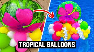 Tropical Floating Pool Balloon Decor with Flowers