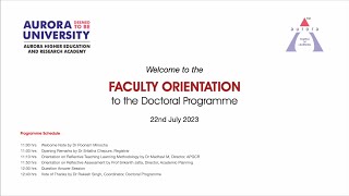 Faculty Orientation to the Doctoral Programme of Aurora University 2022-23