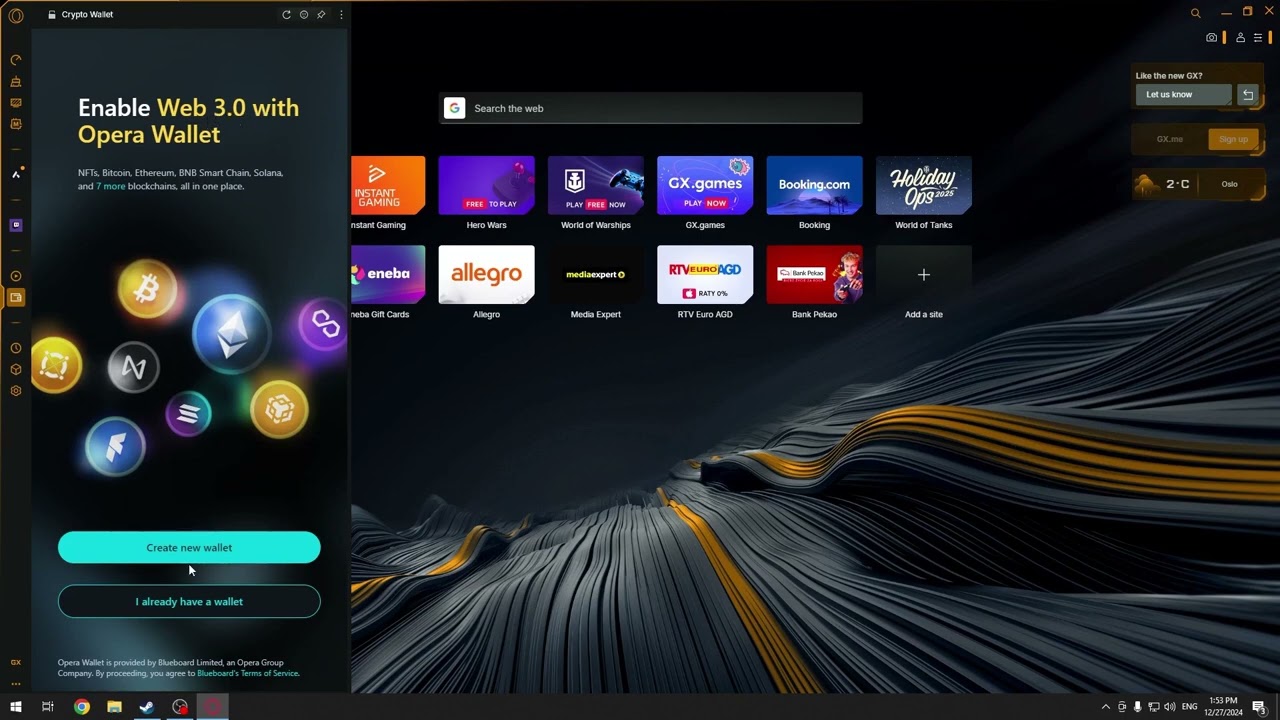 Opera GX – Come usare il portafoglio crypto (wallet) | Web3