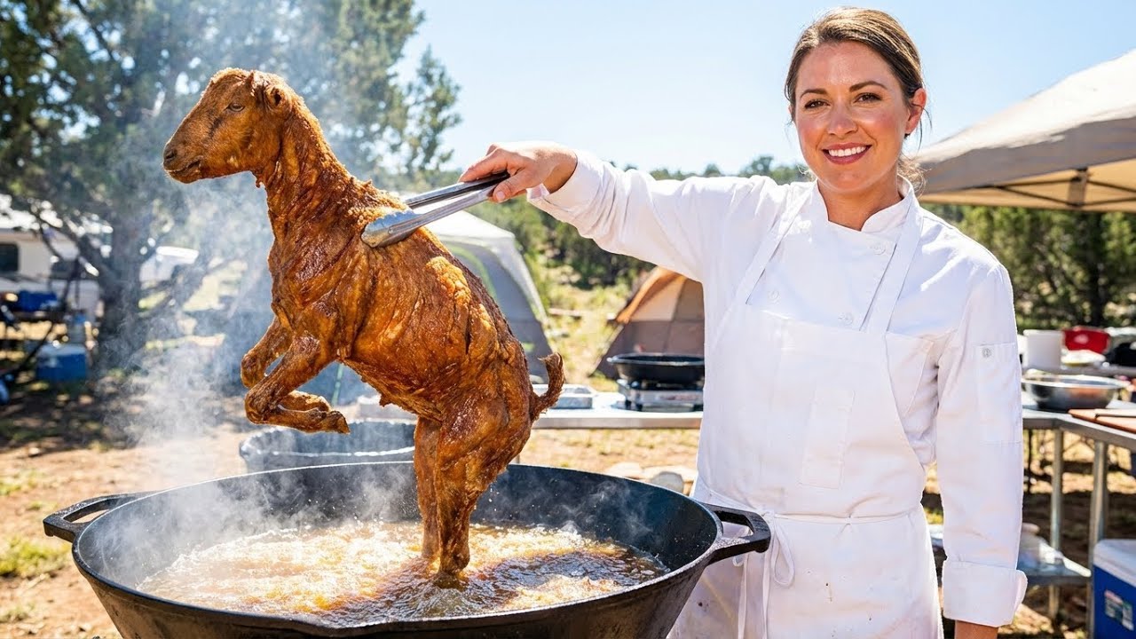 How to Deep-Fry an Entire Goat in One Pan | Crispy Skin, Tender Meat | Outdoor Cooking 8K Tutorial