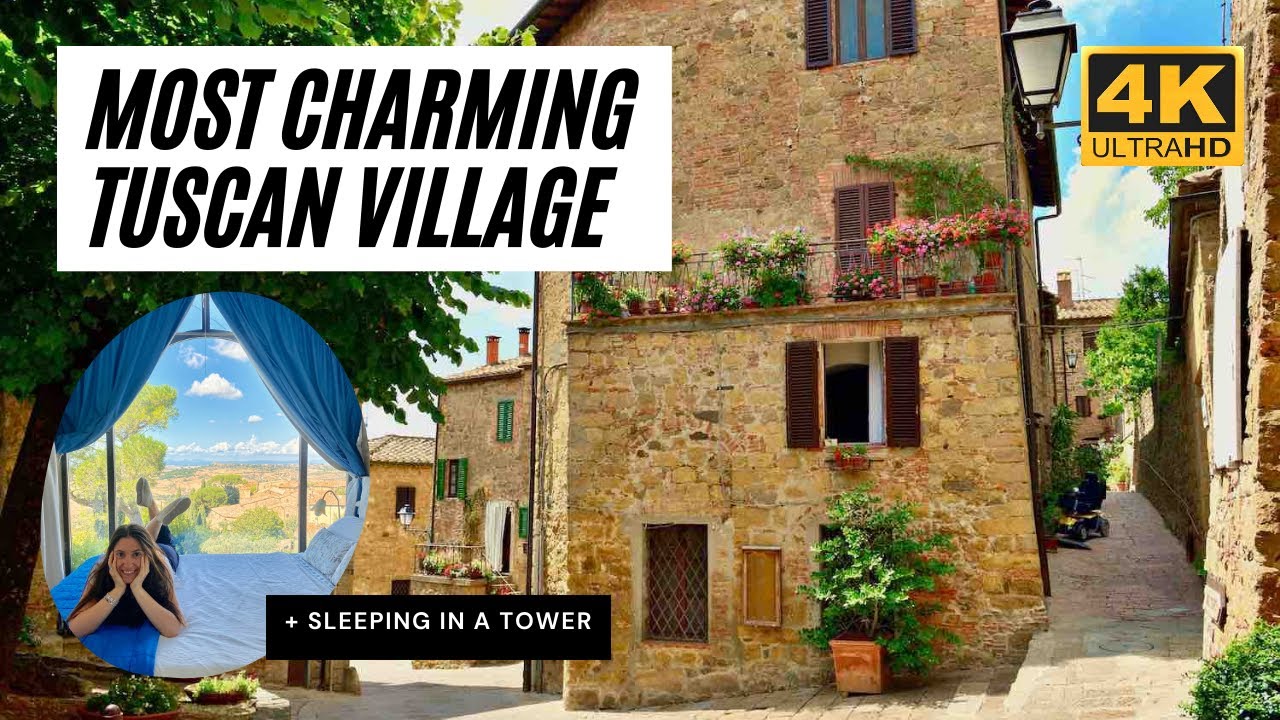 [4K] Tuscan town + cool hotel in Monticchiello early morning full walk tour