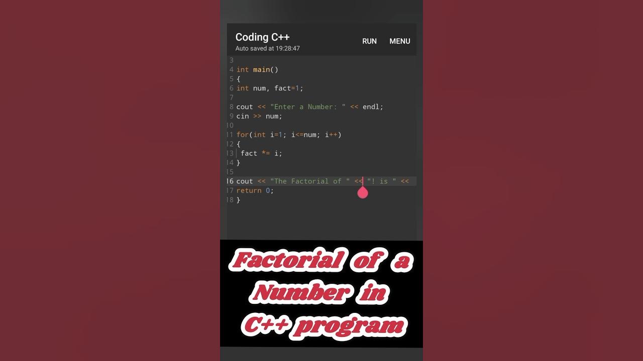 factorial of a number in c++ program #factorial #cpp #beginners - YouTube