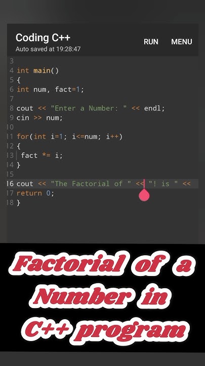 factorial of a number in c++ program #factorial #cpp #beginners - YouTube