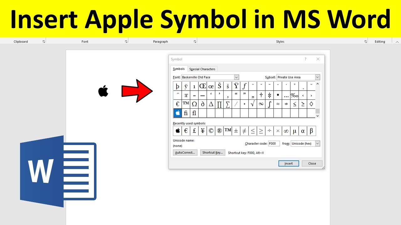 How to Insert Apple Symbol in MS Word Document - YouTube