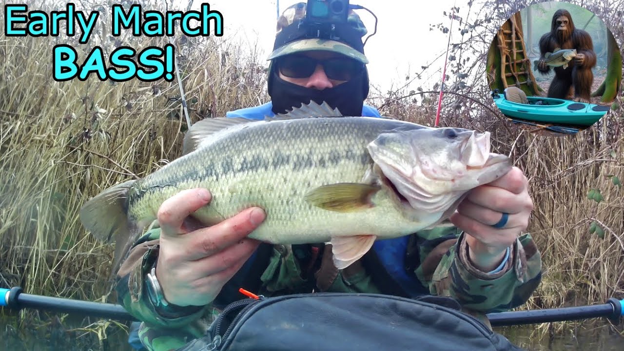 Bass fishing from a kayak in Washington state. Early spring/late winter bass.