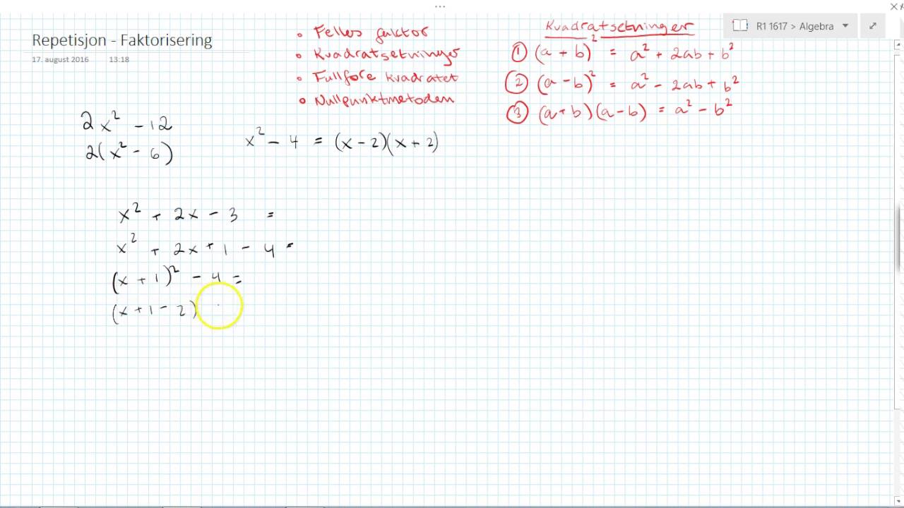 R1 - Repetisjon av faktorisering