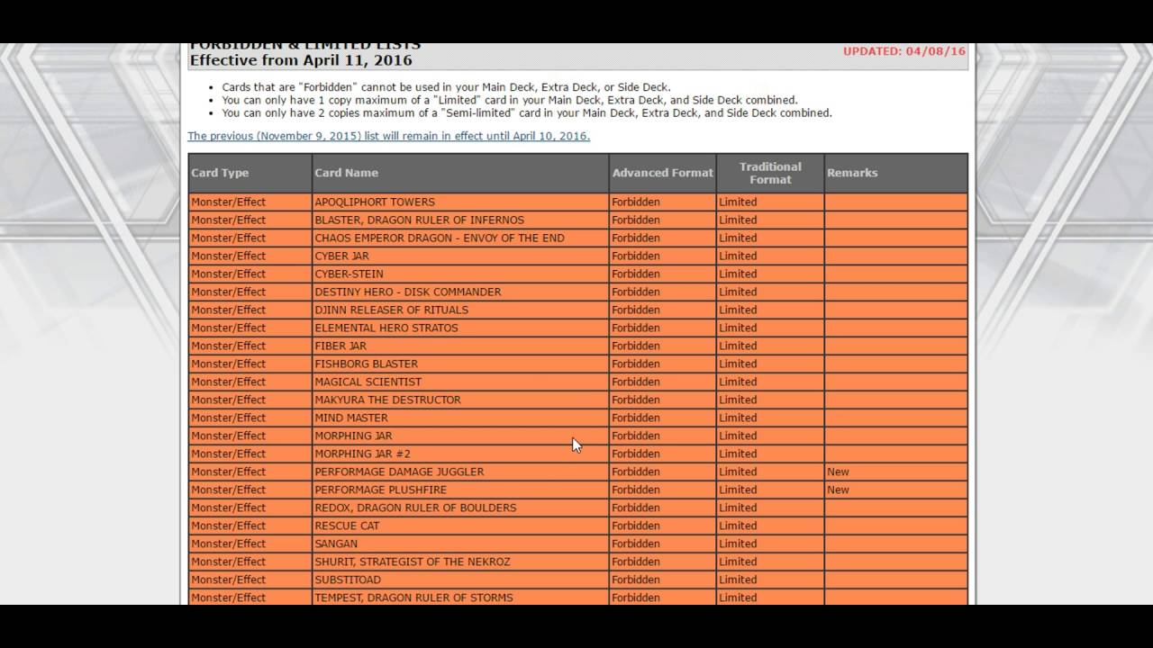 April 2016 Banlist! RIP Upstart Theory Who Plays Real Cards???
