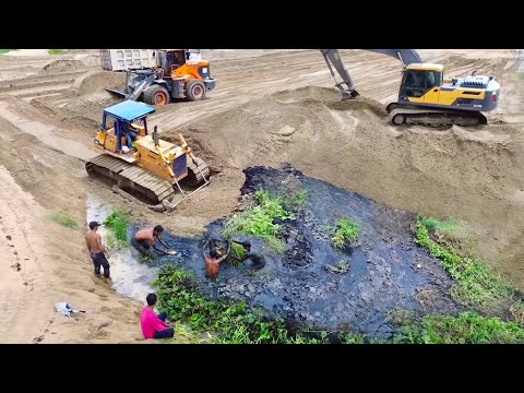 Heavy Equipment working! Sand Filling & Black Mud Removal | Full operation!