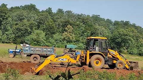 JCB Backhoe Machine Making Drain and Loading Soil in Tractor. JCB Working For Road Trucks for #kids