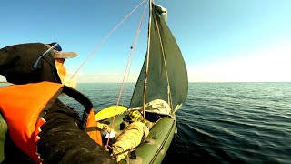 : Episode 7: traveled 37 km, a sail made from a piece of tarp.