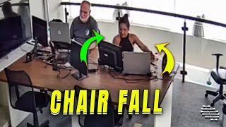 Lady's Workplace Fall From Chair Caught on Security Camera