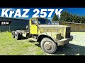 Old soviet military truck start  drive   kraz 257k 1974