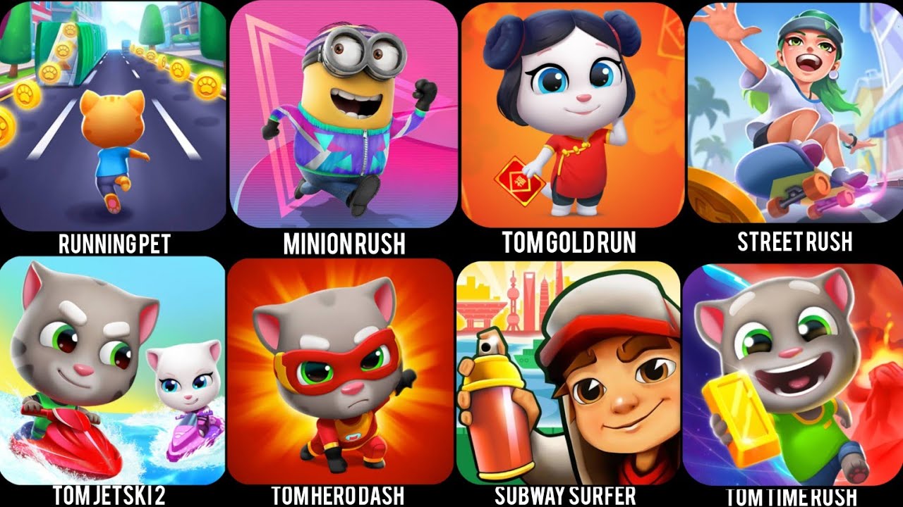 🍎🍎Tom Time Rush,Running Pet,Tom Gold Run,Minion Rush,Street Rush,Tom Hero Dash,Subway Surfer…