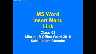 Class 08 | MS Word Insert Menu Submenu - Link Work  | Microsoft Office Word Tutorial