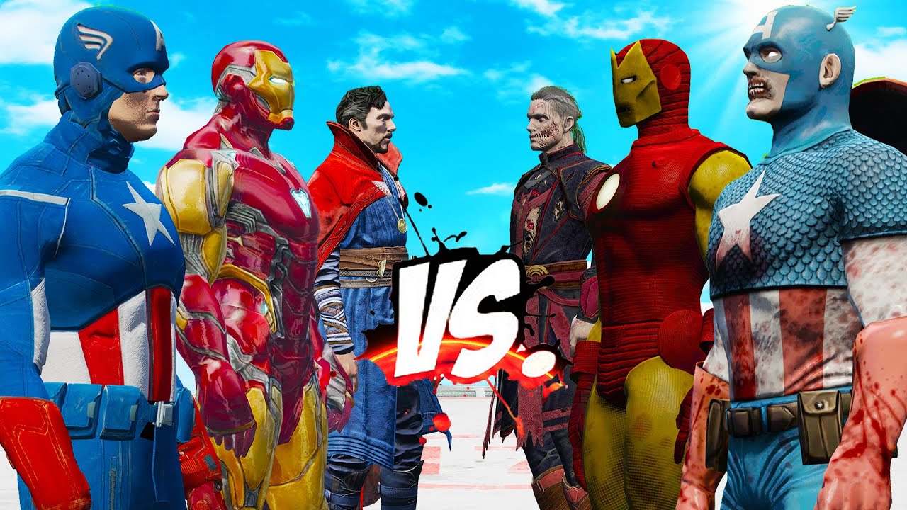 IRON MAN, CAPTAIN AMERICA, DR STRANGE VS TEAM ZOMBIE TRIO - EPIC SUPERHEROES WAR