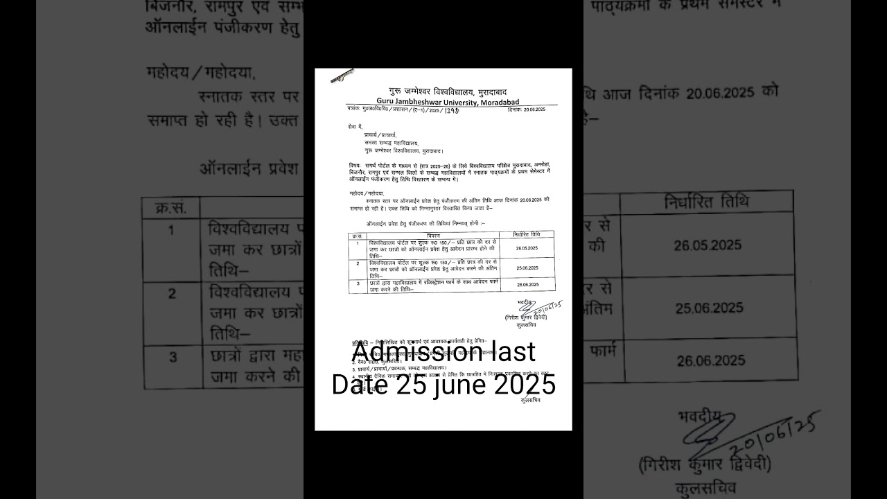 Guru jambheshwar university admission last date