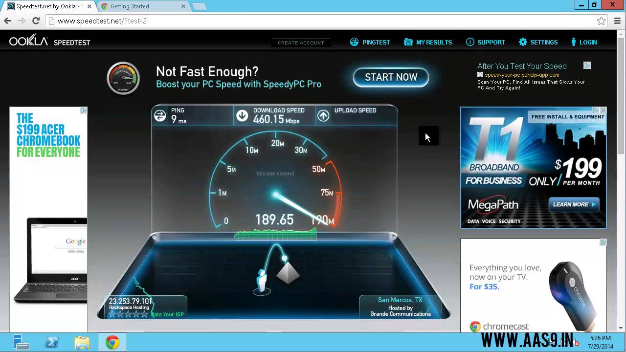 Rackspace Cloud Servers Network Speedtest Dallas(2GB Performance