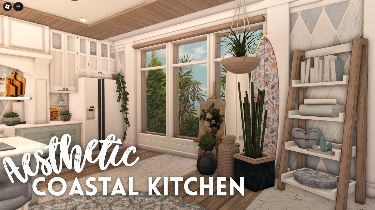 [ bloxburg build ] 🐚 aesthetic coastal kitchen idea! - YouTube