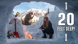 SNOWIEST PLACE ON EARTH! | Winter Camping in a SNOW CAVE! (campfire, meal, hiking)