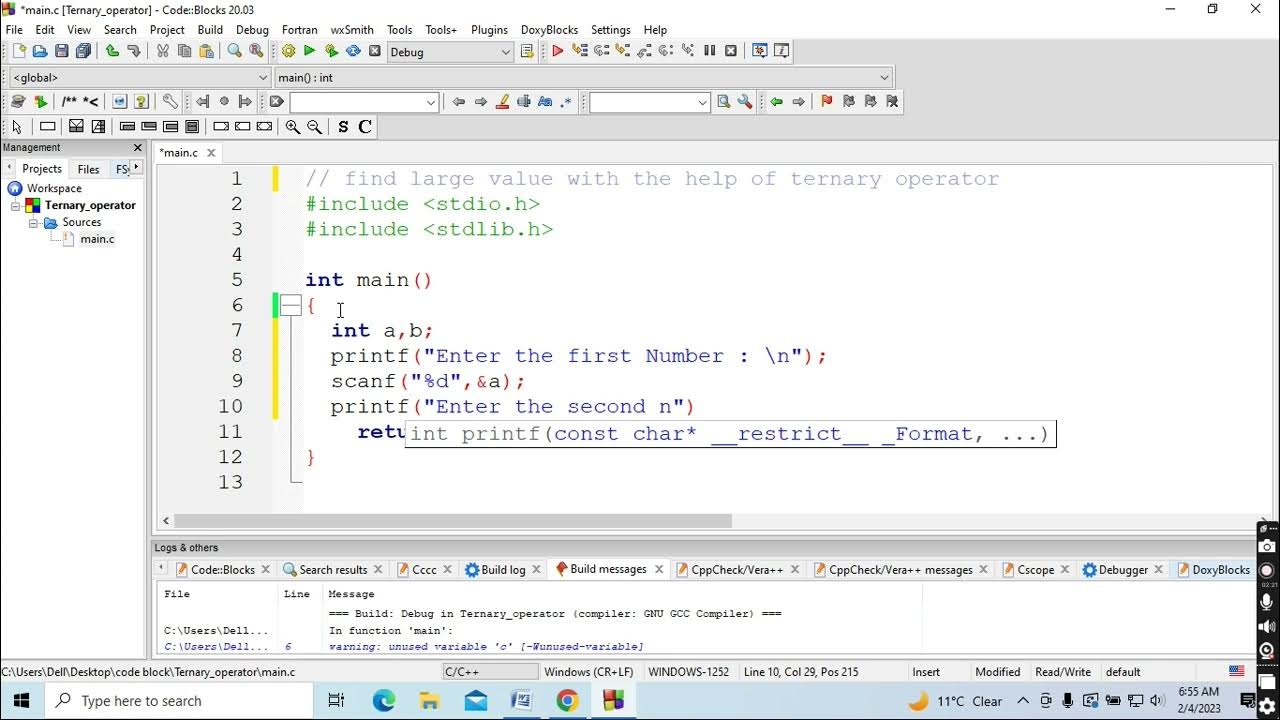 C Program to find greater Number between two Number using Ternary ...