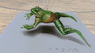 GREEN FROG ✅ - How to Draw Jumping Frog Illusion - 3D Anamorphosis