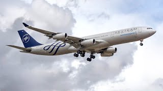 (4K) The only A340 with Skyteam livery (Aerolineas Argentinas) landing & taxi at Madrid airport