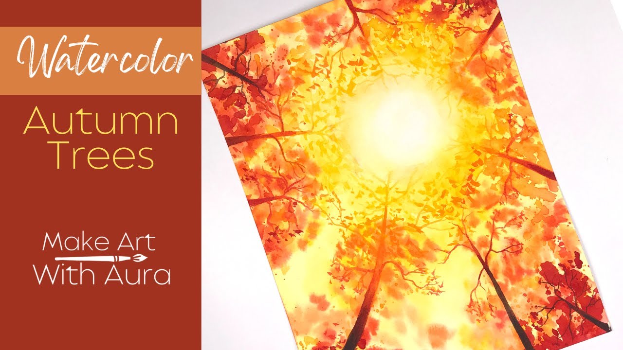 Рисуем осенние деревья акварелью — Осенний пейзаж