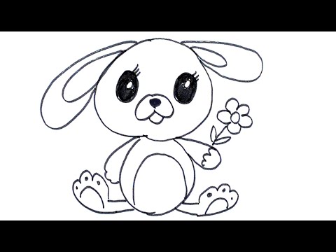 Как нарисовать кролика. Милый зайчик с цветочком. Рисунок фломастером. How to draw a rabbit