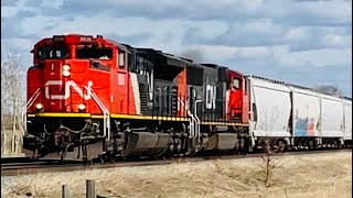 CN SD70M-2 leading and CN SD75i at front freight train leaving Spruce Grove on the Edson Sub.