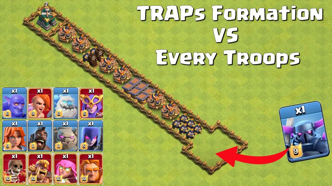 Traps Formation vs Every Troops - Clash of Clans | COC Impossible Traps Formation