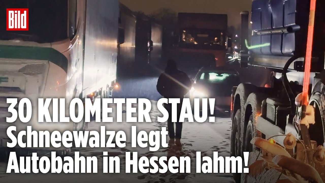 HOMBURG: Schnee-Chaos legt Autobahn lahm! Tausende im Stau auf A49 und A5 gefangen!