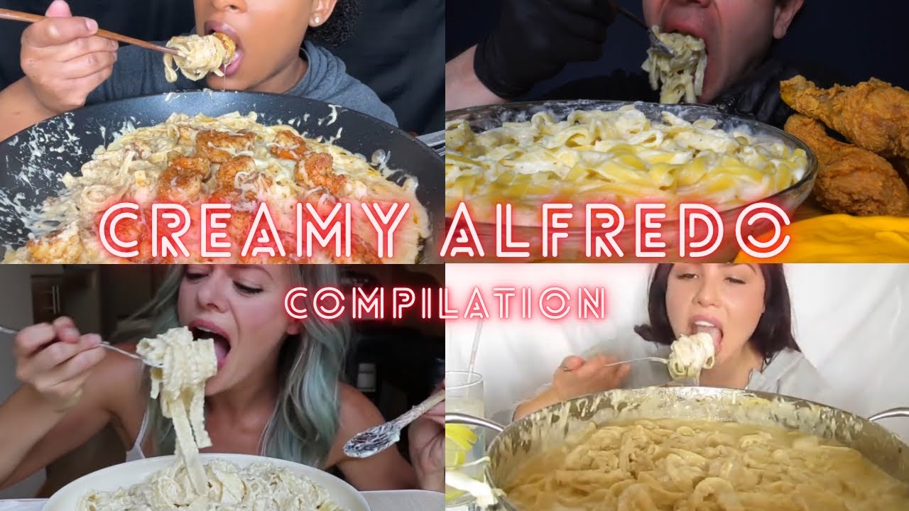 CREAMY ALFREDO PASTA 🧀 Mukbang Compilation | ASMR BIG BITES | Satisfying Sounds | Relax