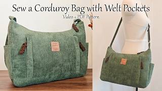 How to Sew a Corduroy Crossbody Bag with Zipper & Welt Pockets - PDF Pattern