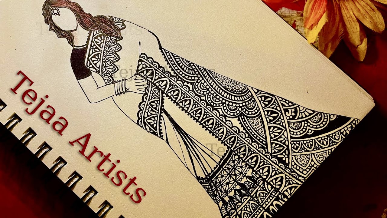 Saree Mandala art, Mandala Art For beginner, Saree Drawing, Mandala art